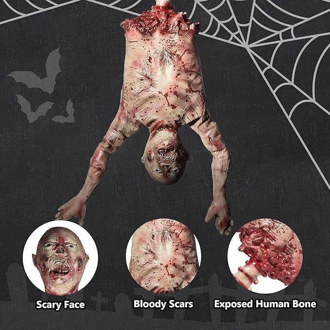 AW 37" Halloween Half Body Prop Skinned Hanging Corpse Torso Haunted House Party Indoor Outdoor Decoration 2025-Ruum Studio Home