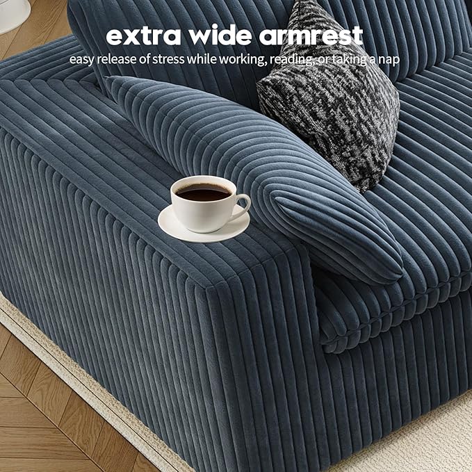 LoveSeat Cloud Couch Modular Sectional Sofa for Living Room,Modern Sofa with Deep Seat，2 Seater Boneless Couch,Comfy Upholstered Corduroy Couches for Apartment, Studio, Office,Bedroom，Blue-Ruum Studio Home