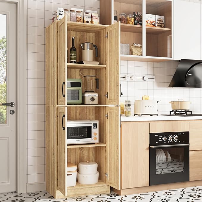 Storage Cabinet, Kitchen Cabinet with Doors & Shelf, Tall Storage Cabinet for Bathroom, Living Room, Entryway,Natural-Ruum Studio Home