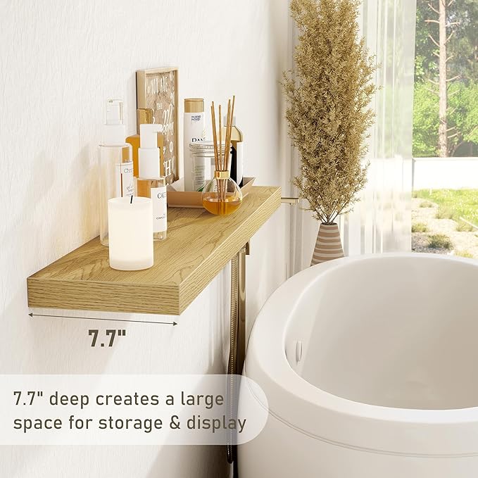 Fun Memories 36 x 8 Inch Floating Shelves for Wall, Farmhouse Bathroom Shelves Set of 2, Wood Wall Shelves 36 Inch Long, 36 x 8 x 1.4 Inch, Oak Color-Ruum Studio Home