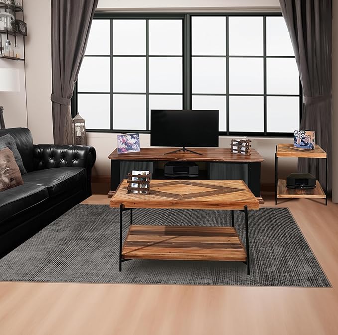 CONSDAN StoneCreek 4 Pieces Fir Living Room Table Set, Solid Fir Wood, Includes 65 inch TV Stand, Coffee Table& Two End Tables-Ruum Studio Home
