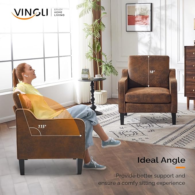 VINGLI Accent Chairs Set of 2 Living Room Chairs Rustic Reading Chair for Bedroom Scooped Arm Chair Mid Century Modern Accent Chairs Upholstered Comfy Chair for Apartment, Waiting Room-Ruum Studio Home