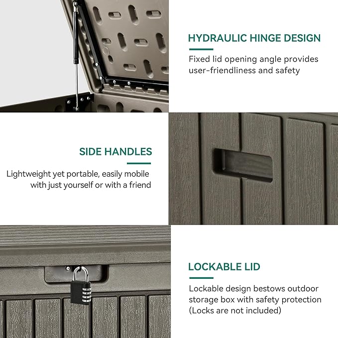YITAHOME 90 Gallon Double-Wall Deck Box with Side Handles, Outdoor Large Storage for Patio Furniture Cushions, Garden Pool Accessories, Water Resistant & Lockable-Ruum Studio Home
