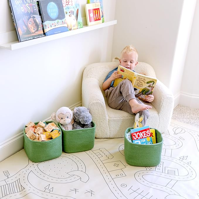 NaturalCozy Storage Cubes 9”x9”x7”Cotton Rope Woven Baskets for Organizing 3-Pack | 9 Inch Cube Storage Bin | Small Basket for Shelf Nursery, Pantry, Decorative Plant, Bathroom Closet, Toy Gift-Ruum Studio Home