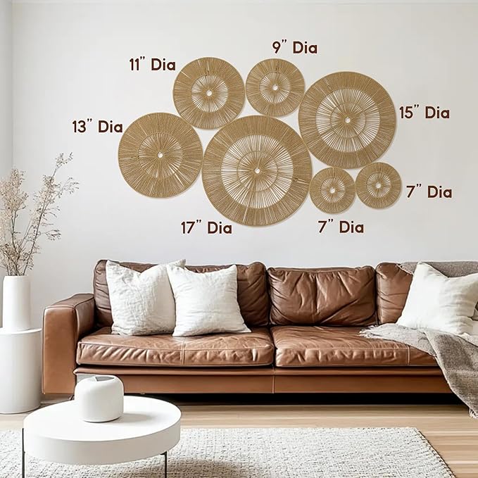 Mokof 7 Pack Boho Wall Decor Round Baskets Set (Small 7" to Largest 17") - Handwoven Large Wall Hanging Art for Bedroom, Living Room, Home Office-Ruum Studio Home