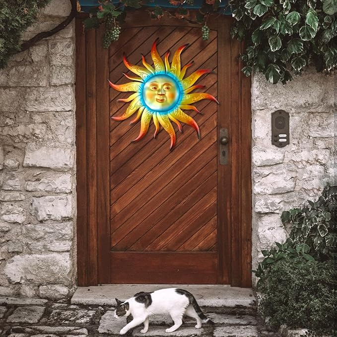 Large Metal Sun Wall Art Decor - 23.6 inches Outdoor Wall Decor,Sun Face Sculpture for Garden Farmhouse Yard Patio Fence Living Room Bedroom Gift Idea for Family Friends-Ruum Studio Home