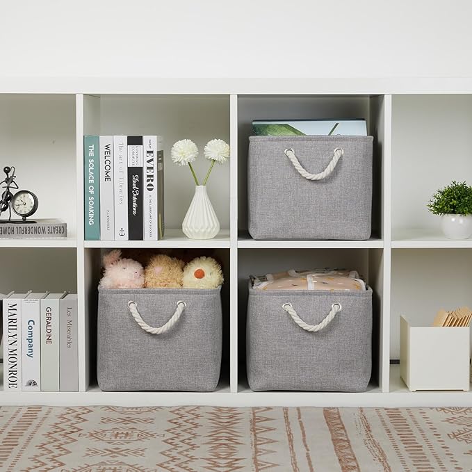 Bidtakay Storage Baskets Gray 3 Pack Shelf Baskets Collapsible Storage Bins for Clothes 15X11X9.5Inch Decorative Baskets with Handles Large Baskets for Organizing Closet Home Storage (Grey)-Ruum Studio Home