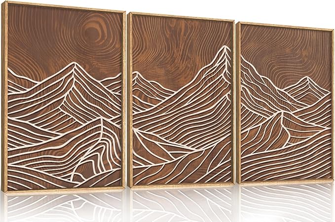 HPINUB Line Style Mountain Framed Canvas Wall Art Set, Vintage Tree Rings Wall Decor, Abstract Tree Spiral Wall Painting, Modern Nature Art Prints for Living Room,Bedroom,Farmhouse-16 x24 x3-Ruum Studio Home