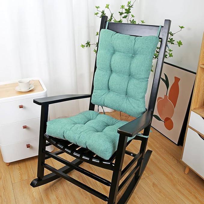BUYUE Chair Cushion Set for Rocking Chair, Back Pillow & Seat Cushion with Ties, Original Woven Fabric Non-Slip Chair Pads for Elderly Sitting, Light Green-Ruum Studio Home