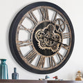 The B-Style Large Wall Clock 18 inch Moving Gear Wall Clock Oversized Vintage Farmhouse Wall Clocks for Living Room Decor Rustic Industrial Wood Clock (Black)-Ruum Studio Home