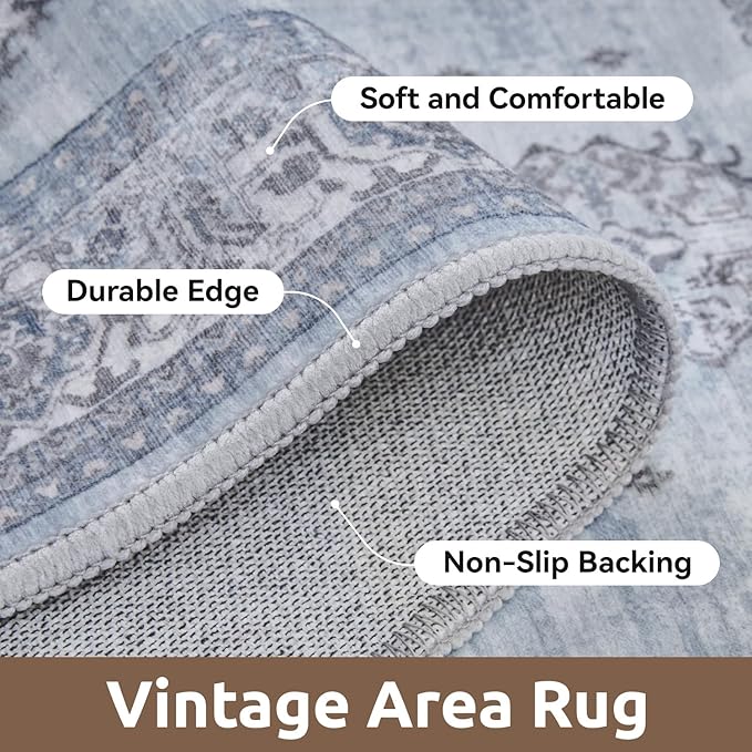 AMOAMI-Vintage Area Rug 3x5 Blue Rugs for Living Room-Soft Washable Rug Non Slip Entryway Rug Indoor Vintage Throw Accent for Bedroom Laundry Room Dining Bathroom Bedside-Ruum Studio Home