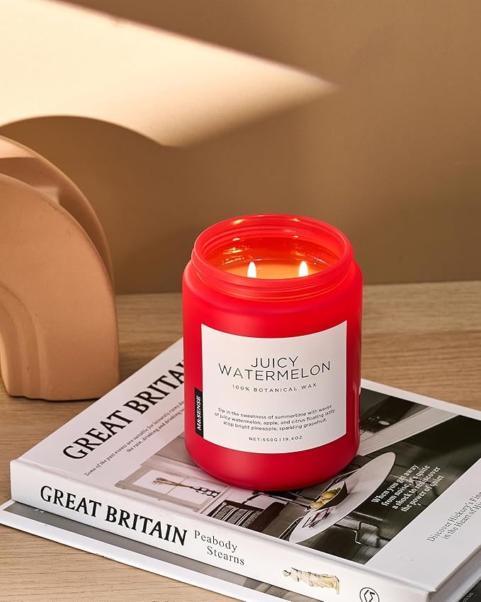 M&SENSE Juicy Watermelon Scented Candle, 19.4oz 110 Hours Clean Non Toxic Natural Soy Wax Long Lasting Candle for Women Men, 2 Wick Fruit Scent Home Fragrance Home Decor for Housewarming Gifts-Ruum Studio Home