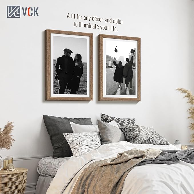 VCK 14x24 Frame Set of 3 - Brown Walnut, Natural Textured Solid Wood Picture Poster Frame, Wall Gallery Frame-Ruum Studio Home