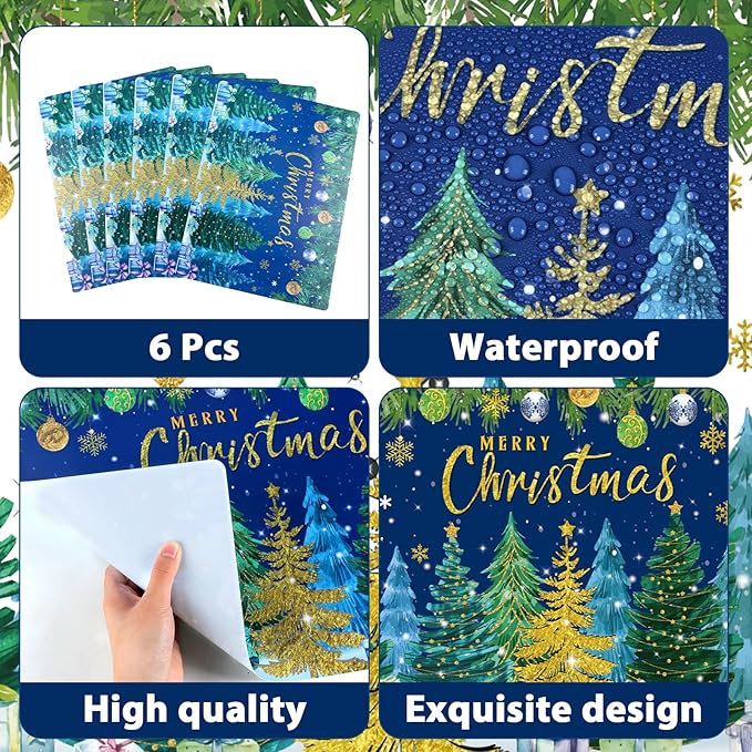 Christmas Pine Trees Placemats Set of 6 Plastic Table Mats Xmas Ball Ornaments Snowflakes Place Mats Holiday Pine Trees Winter Table Decoration for Indoor Outdoor Party Kitchen Dining-Ruum Studio Home