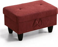 Ottoman Rectangular Storage Ottoman Bench, Flannel Footrest Stool Footstool with Lid for Living Room, Bedroom, Entryway, Red, 28.5"x19"x17.5"-Ruum Studio Home
