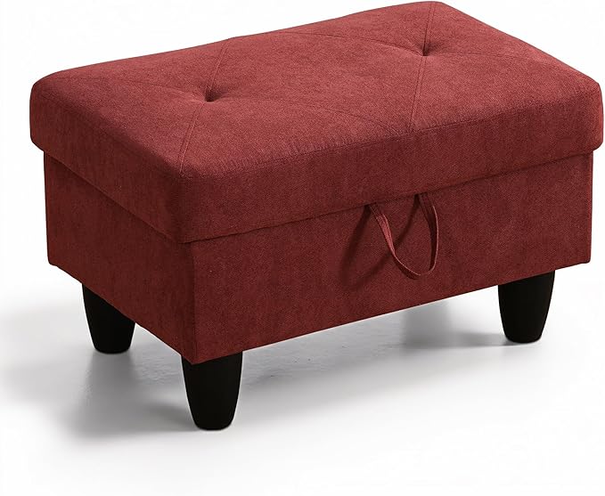 Ottoman Rectangular Storage Ottoman Bench, Flannel Footrest Stool Footstool with Lid for Living Room, Bedroom, Entryway, Red, 28.5"x19"x17.5"-Ruum Studio Home