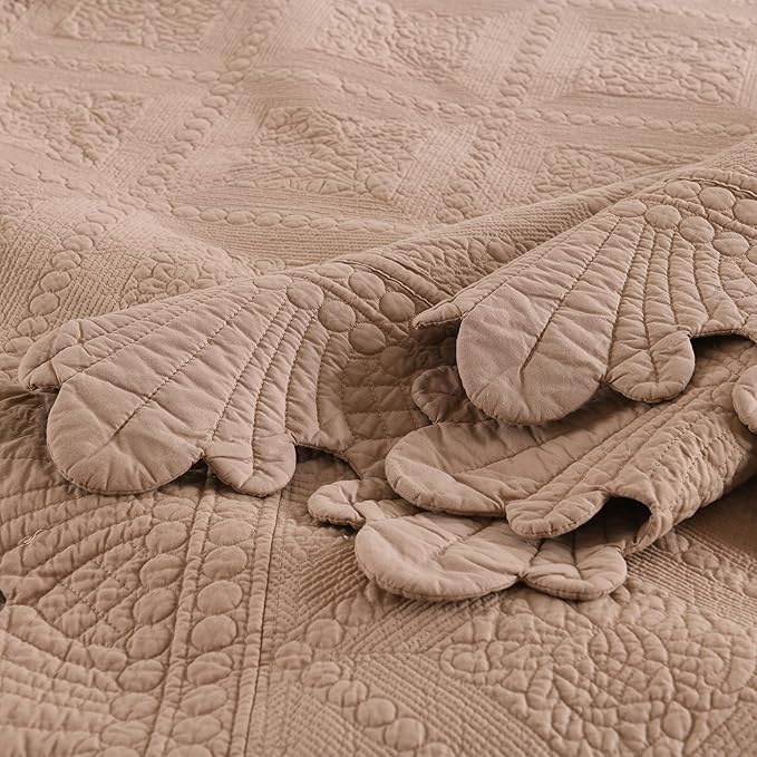 MarCielo 3-Piece 100% Cotton Oversized Bedspread Lightweight Quilt Coverlet Embroidery Farmhouse Bedding Set (TK Pale Taupe Camel, Oversized King (118"x106"))-Ruum Studio Home