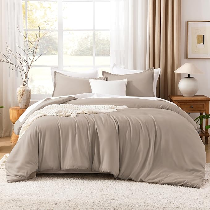 Litanika Light Coffee Comforter King Size, 3 Pieces Lightweight Solid Bedding Comforter Set, All Season Fluffy Bed Set (104x90In Comforter & 2 Pillowcases)-Ruum Studio Home