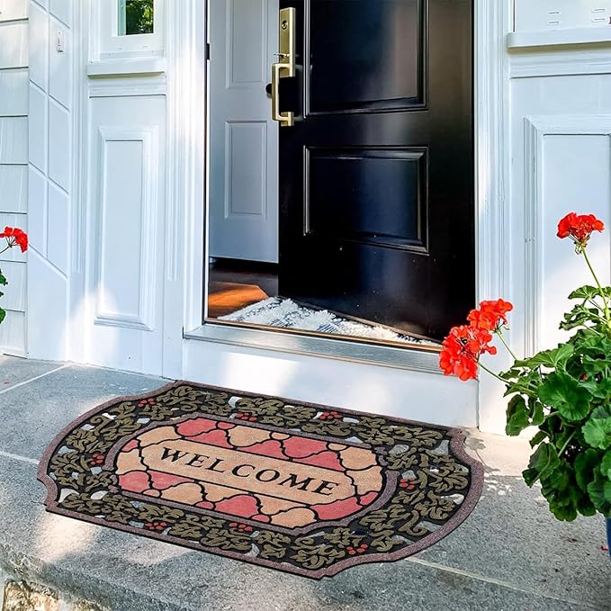 CHICHIC Entrance Door Mat Large 24 x 36 Inch Entry Way Doormat Front Door Rugs Outdoors Heavy Duty Welcome Mat Non Slip Rubber Back Low Profile for Garage, Patio, High Traffic Area, Small Flower-Ruum Studio Home