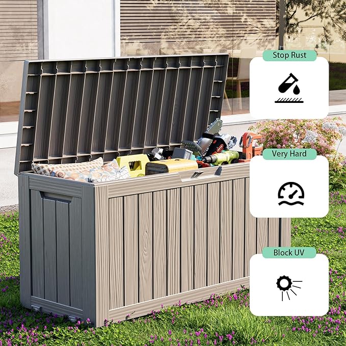 Vixzen 75 Gallon Resin Deck Box with wheels,Lockable Outdoor Storage Box for Patio Cushions Storage Furniture,Garden Tools,Weatherproof and UV Resistant- Grey-Ruum Studio Home