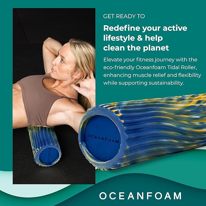 Oceanfoam Tidal Roller - Royal, Gold & Natural Marbled - Muscle Massage Foam Roller for Back Pain & Stretching - Firm & Ergonomic Wide Wave Textured - Yoga, Athletics, & Wellness - Full Size, 20" x 5"-Ruum Studio Home