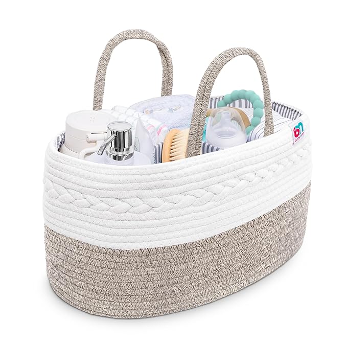 Rope Diaper Caddy - Storage for Baby and Toddler Items - Portable Cotton Organizer Easily Holds Diapers, Wipes, Clothing - Useful for Nursery, Bedroom (Beige, Regular)-Ruum Studio Home