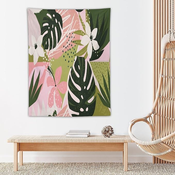 ICMOLYYENLO Tropical Green Plant Tapestry, Green Palm Leaves Natural Landscape Print Wall Tapestry for Bedroom Living Room Dormitory 60x60 Inch-Ruum Studio Home