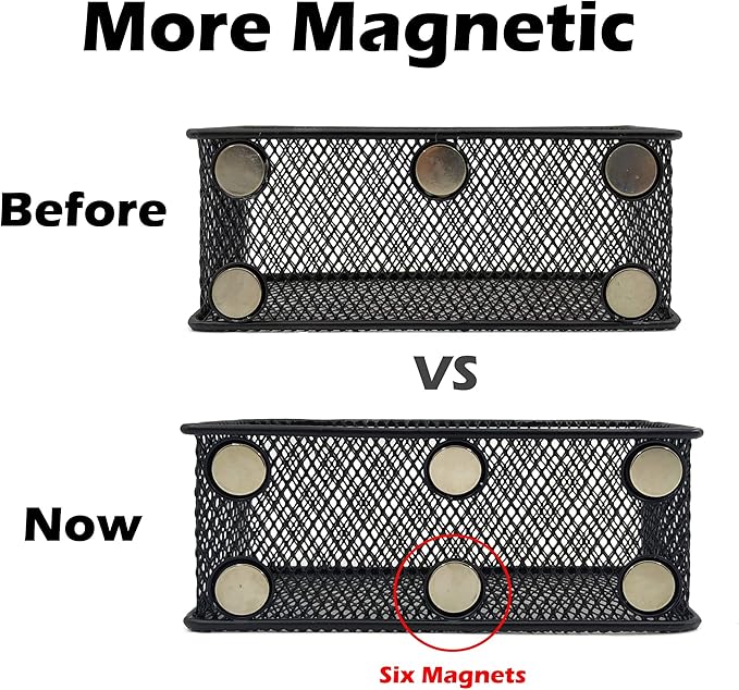 EASEPRES Magnetic Pencil Holder Set of 6 - Black Wire Mesh Storage Baskets Organizer with Strong Magnets - Perfect for Whiteboard, Refrigerator and Locker Accessories-Ruum Studio Home