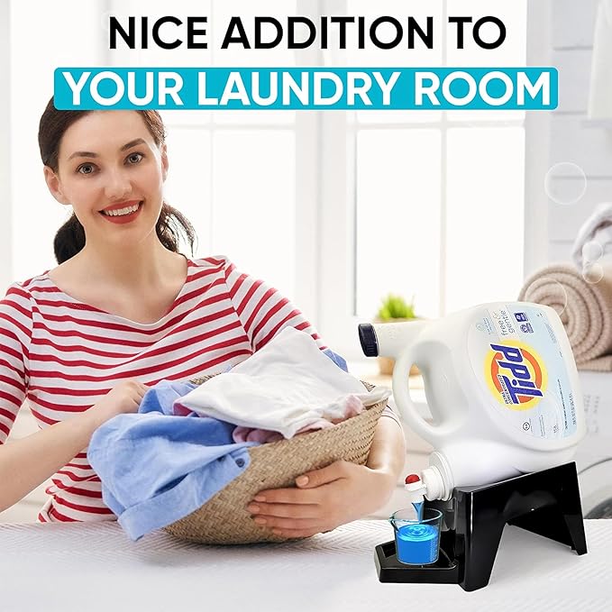 TidyFriend 3 Pack Laundry Detergent Dispenser with Tray & Strap, Laundry Soap Dispenser with Non-Slip Rubber Feet for Washing Room Organization, Easy Pour (Black)-Ruum Studio Home