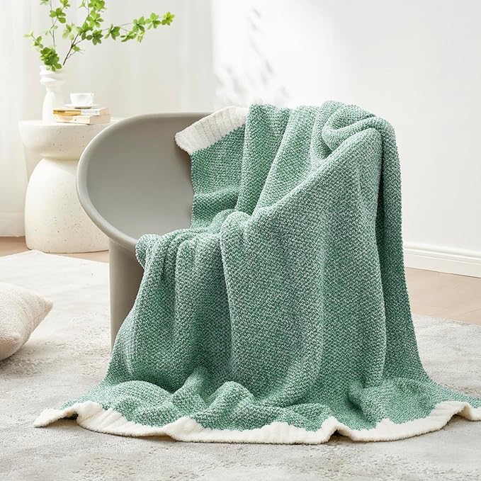 Snuggle Sac Green Throw Blanket, Ultra Soft Warm Blankets for Couch, Cozy Knit Fuzzy Plush Throws Blanket for Sofa, Bed,Living Room, Heather Green, 50x60 inches-Ruum Studio Home