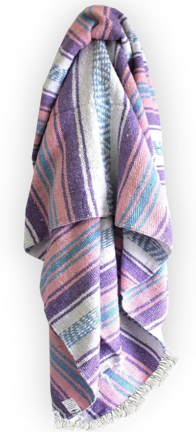 Del Mex Classic Mexican Blanket, Large Authentic Woven Falsa Throw (70"x50"), Artisan Southwest Décor for Beach, Yoga, Outdoors (Lavender/Pink)-Ruum Studio Home