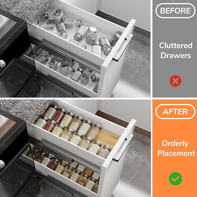 AMBIRD Bamboo Spice Drawer Organizer with Non-slip Mat,4 Tier Jar Spice Rack Tray 9.5'',Seasoning Organizer for Kitchen,Cabinet,Drawers,Countertop-Ruum Studio Home