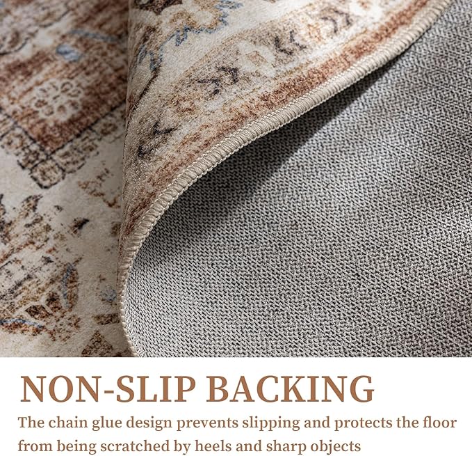 6'x9' Area Rug - Vintage Persian Medallion Design Low-Pile Faux Wool Rug, Non-Slip Backing, Machine Washable, for Living Room, Dining Room, Bedroom (Brick Red)-Ruum Studio Home