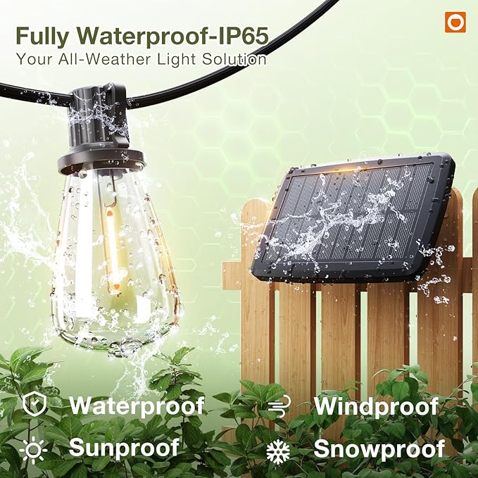 addlon 33(27+6) FT Solar String Lights Waterproof,Patio Light Solar Powered with Remote& USB Port 9+1 LED Shatterproof Bulbs 3 Lighting Modes Outdoor for Camping Backyard Garden-Ruum Studio Home