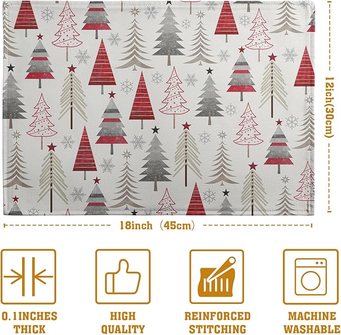 Christmas Tree Placemats Set of 4 Geometric Colorful Xmas Place Mats 12x18 Inch Seasonal Winter Holiday Farmhouse Washable Linen Table Mat for Party Kitchen Dining Decoration-Ruum Studio Home