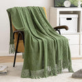 MIULEE Moss Green Knitted Throw Blanket for Couch Textured Knit Blanket with Tassels Cozy Woven Bed Blanket for Sofa Bed Chair Wave Pattern Spring Home Decor for All Seasons 50"x60"-Ruum Studio Home