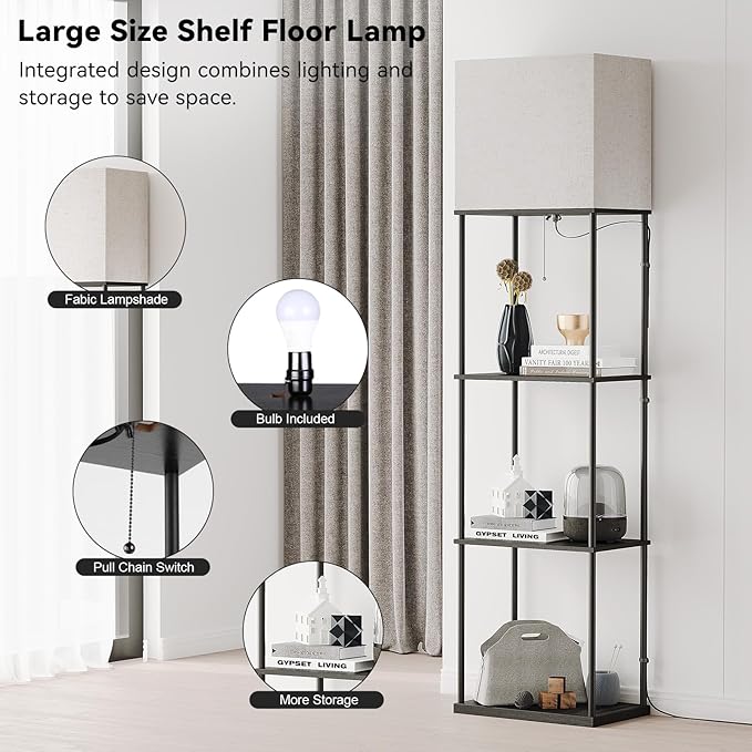 SUNMORY Large Size Floor Lamp with Shelves, 4-Tier Modern Standing Lamp with 3 Color Temperature Bulb, Tall Floor Lamp with Shelf, Corner Display Bookshelf Lamps for Living Room, Bedroom, Office-Ruum Studio Home