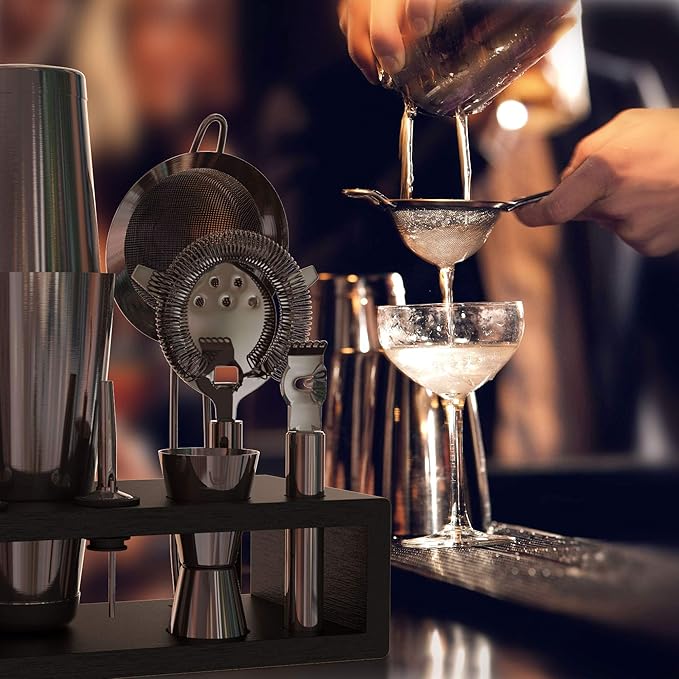 Highball & Chaser 13-Piece Gunmetal Black Stainless Steel Boston Cocktail Shaker Bar Tool Set with Mixology Bartender Kit Accessories-Ruum Studio Home