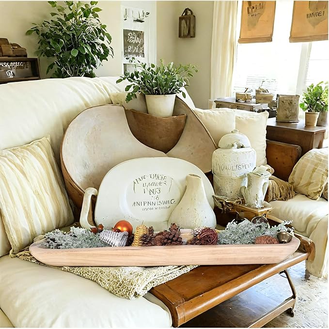 Athaliah Wooden Dough Bowl, 30 Inch Hand Carved Rustic Long Wood Dough Bowls for Decor, Vintage Decorative dough bowl for Table Centerpiece (30 Inch-Brown)-Ruum Studio Home