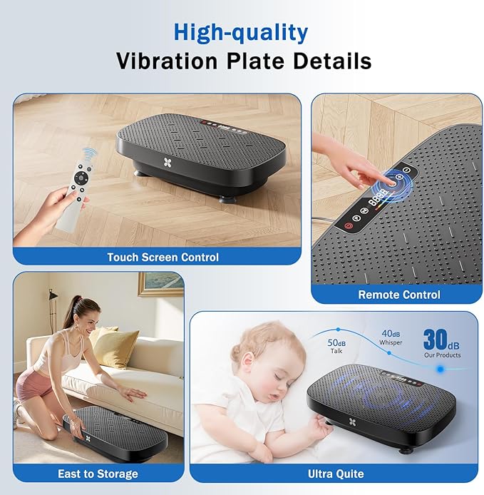 Vibration Plate Exercise Machine, Ultra-Quiet Vibration Plate for Lymphatic Drainage & Body Toning, Whole Body Vibration Platform with Bluetooth, Resistance Bands, Home Gyms Equipment-Ruum Studio Home