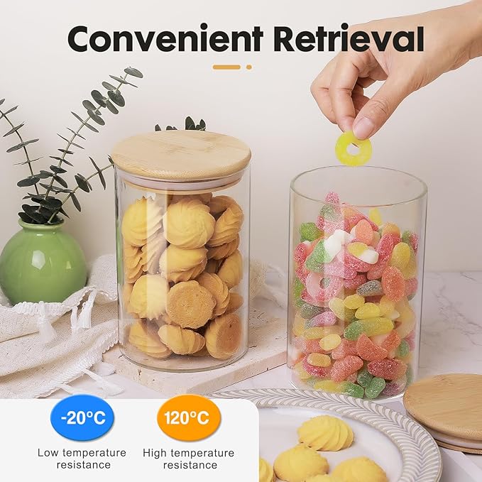 YUNCANG Glass Food Storage Jars 37oz [Set of 6],Clear Glass Food Storage Containers with Airtight Bamboo Lid Stackable Kitchen Canisters for Candy,Cookie,Rice,Sugar,Flour,Pasta-Ruum Studio Home