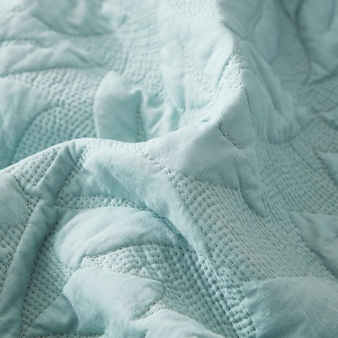 MarCielo 3-Piece 100% Cotton Oversized Bedspread Lightweight Quilt Coverlet Embroidery Farmhouse Bedding Set T0 (Aruba Blue, Oversized King (118"x106"))-Ruum Studio Home