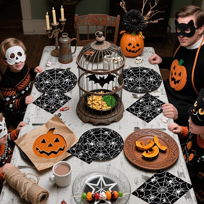40Pcs Halloween Paper Plates and Napkins Party Supplies, Spider Web Plates Napkins Disposable Dinnerware Set for Spooky Halloween Party Decorations-Ruum Studio Home