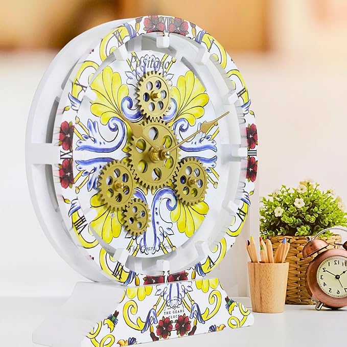 The Gears Clock Wall Clock Italy Collection with Moving Gears (Positano, 10 inch Round)-Ruum Studio Home