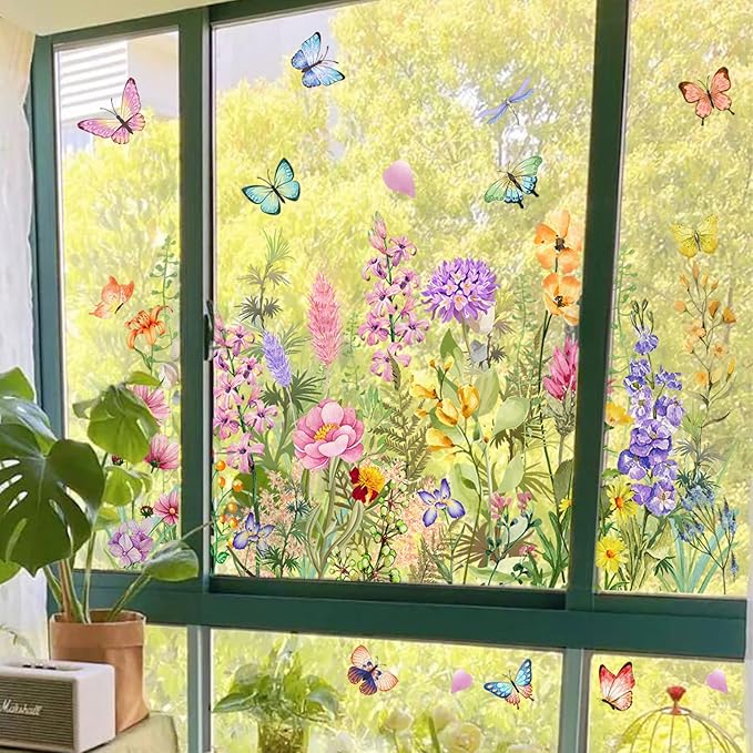 Mirbuy Wildflower Butterfly Window Decals, Colorful Garden Floral Window Clings for Home Decor-Ruum Studio Home