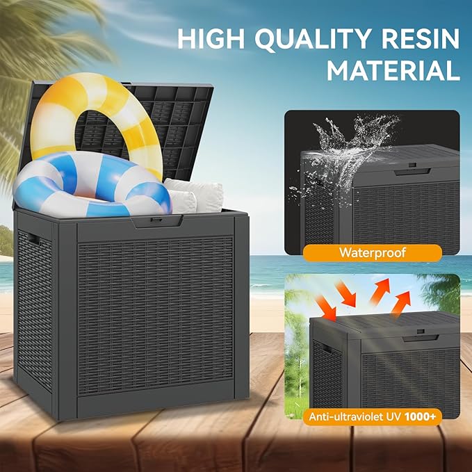 KAMABOKO 31 Gallon Outdoor Storage Box, Resin Deck Boxes Indoor and outdoor, Waterproof Storage Box Lockable Lid for Garden Tools, Package Delivery, Pool Supplies, Patio Cushions, Black-Ruum Studio Home