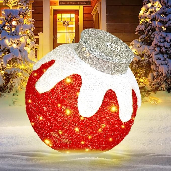 BRIGHTDECK Outdoor Christmas Ornaments, Lighted Pop-Up Outdoor Holiday Ball Decoration with 80 LED Lights, 8 Light Modes, Lighted Collapsible Holiday Decorations for Yard, Home (Red)-Ruum Studio Home