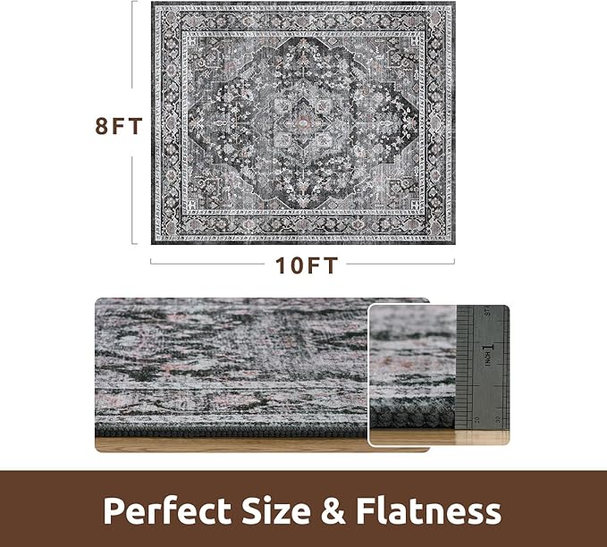 AMOAMI-Area Rug 8X10 Rugs for Living Room-Vintage Soft Black Rugs for Bedroom-Non Slip Carpet-Washable Rug for Dining Room Living Room Bedroom Office Under Table Dark Grey & Black-Ruum Studio Home
