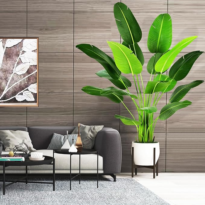 7.2ft Artificial Silk Bird of Paradise Palm Tree (85in) with 17 Trunks Faux Tree and Plastic Nursery Pot, Fake Plant for Office House Farmhouse Living Room Home Decor (Indoor/Outdoor)-Ruum Studio Home