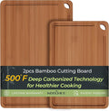 Butcher Block 2-Pcs Carbonized Bamboo Cutting Board Set With Juice Groove For Meal Prep & Cheese Serving - Ideal Kitchen Gift Set of 2 (M+L)-Ruum Studio Home